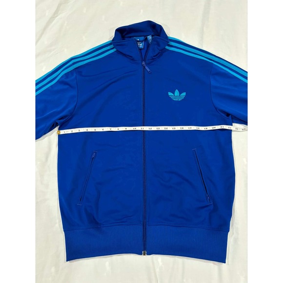 Adidas Track Jacket Blue Teal 3 Stripe Trefoil Logo Full Zip Mens Medium - Picture 6 of 10